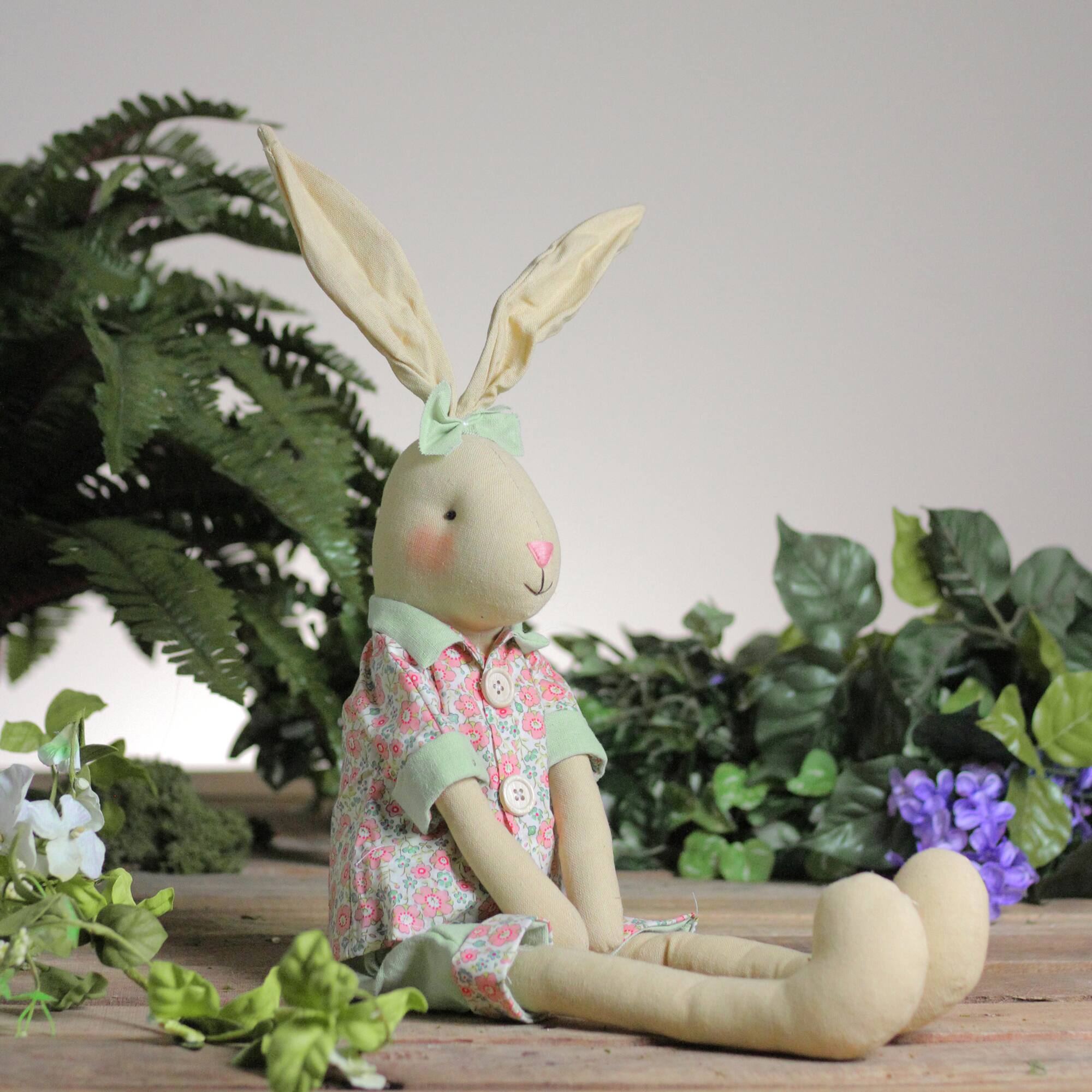1.6ft. Sitting Linen Pink & Green Floral Easter Bunny Rabbit Spring Figure